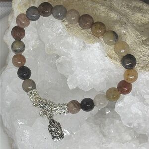Agate Beaded Stretch Bracelet with Buddha Charm - THE YOGI COLLECTION